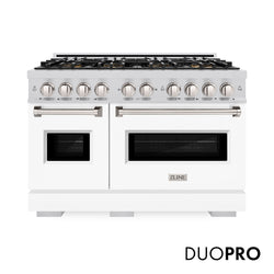 ZLINE 48 in. 6.7 cu. ft. Classic Gas Range with 8 Burner DuoPro™ Cooktop and Dual Ovens with White Matte Doors (PCGR-WM-48)