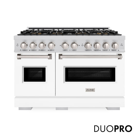 ZLINE 48 in. 6.7 cu. ft. Classic Gas Range with 8 Burner DuoPro™ Cooktop and Dual Ovens with White Matte Doors (PCGR-WM-48)