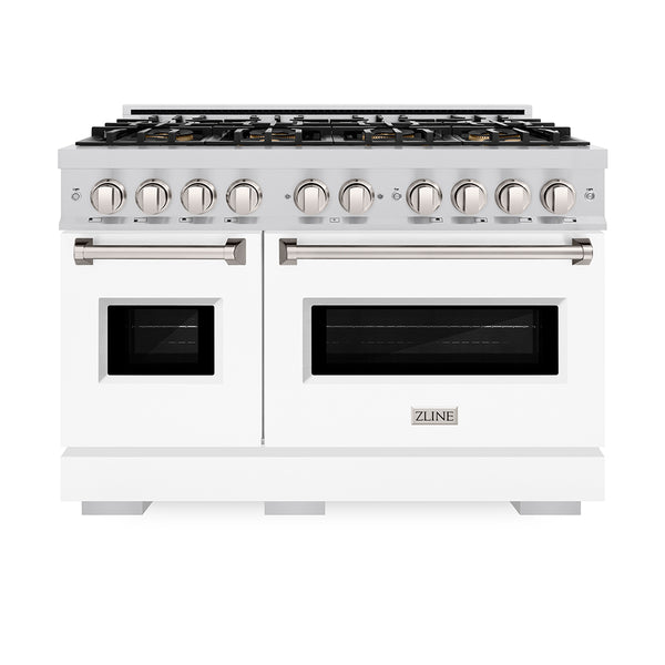 ZLINE 48 in. 6.7 cu. ft. Classic Gas Range with 8 Burner DuoPro™ Cooktop and Dual Ovens with White Matte Doors (PCGR-WM-48)