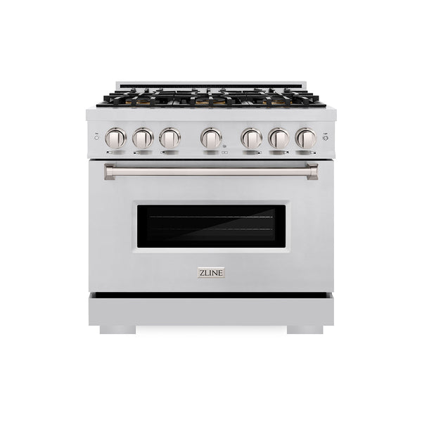 ZLINE 36 in. 5.2 cu. ft. Classic Gas Range with 6 Burner DuoPro™ Cooktop and Convection Gas Oven in Stainless Steel, Open Box-Good Condition