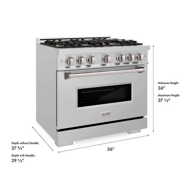 ZLINE 36 in. 5.2 cu. ft. Classic Gas Range with 6 Burner DuoPro™ Cooktop and Convection Gas Oven in Stainless Steel (PCGR36)