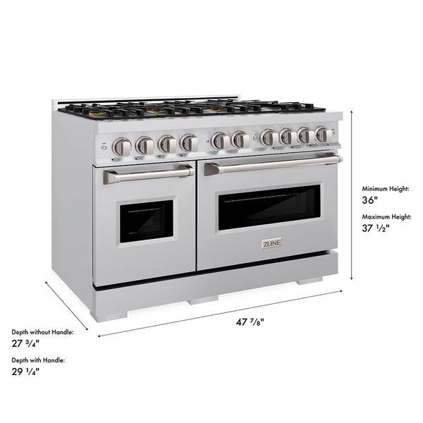 ZLINE 48 in. 6.7 cu. ft. Classic Gas Range with 8 Burner DuoPro™ Cooktop and Dual Ovens in Stainless Steel (PCGR48)