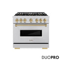 ZLINE Autograph Edition 36 in. 5.2 cu. ft. Classic Gas Range with 6 Burner DuoPro™ Cooktop and Convection Gas Oven in Stainless Steel and Champagne Bronze Accents, Open Box-Good Condition