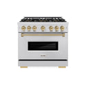 ZLINE Autograph Edition 36 in. 5.2 cu. ft. Classic Gas Range with 6 Burner DuoPro™ Cooktop and Convection Gas Oven in Stainless Steel and Champagne Bronze Accents (PCGRZ-36-CB)