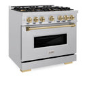 ZLINE Autograph Edition 36 in. 5.2 cu. ft. Classic Gas Range with 6 Burner DuoPro™ Cooktop and Convection Gas Oven in Stainless Steel and Champagne Bronze Accents (PCGRZ-36-CB)