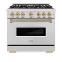 ZLINE Autograph Edition 36 in. 5.2 cu. ft. Classic Gas Range with 6 Burner DuoPro™ Cooktop and Convection Gas Oven in Stainless Steel and Champagne Bronze Accents (PCGRZ-36-CB)