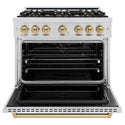ZLINE Autograph Edition 36 in. 5.2 cu. ft. Classic Gas Range with 6 Burner DuoPro™ Cooktop and Convection Gas Oven in Stainless Steel and Champagne Bronze Accents, Open Box-Good Condition