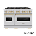ZLINE Autograph Edition 48 in. 6.7 cu. ft. Classic Gas Range with 8 Burner DuoPro™ Cooktop and Dual Ovens in Stainless Steel and Champagne Bronze Accents (PCGRZ-48-CB)