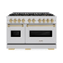 ZLINE Autograph Edition 48 in. 6.7 cu. ft. Classic Gas Range with 8 Burner DuoPro™ Cooktop and Dual Ovens in Stainless Steel and Champagne Bronze Accents (PCGRZ-48-CB)