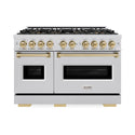 ZLINE Autograph Edition 48 in. 6.7 cu. ft. Classic Gas Range with 8 Burner DuoPro™ Cooktop and Dual Ovens in Stainless Steel and Champagne Bronze Accents, Open Box-Good Condition