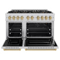 ZLINE Autograph Edition 48 in. 6.7 cu. ft. Classic Gas Range with 8 Burner DuoPro™ Cooktop and Dual Ovens in Stainless Steel and Champagne Bronze Accents, Open Box-Good Condition