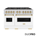 ZLINE Autograph Edition 48 in. 6.7 cu. ft. Classic Gas Range with 8 Burner DuoPro™ Cooktop and Dual Ovens with White Matte Doors and Champagne Bronze Accents, Open Box-Good Condition