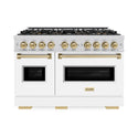 ZLINE Autograph Edition 48 in. 6.7 cu. ft. Classic Gas Range with 8 Burner DuoPro™ Cooktop and Dual Ovens with White Matte Doors and Champagne Bronze Accents (PCGRZ-WM-48-CB)
