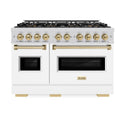 ZLINE Autograph Edition 48 in. 6.7 cu. ft. Classic Gas Range with 8 Burner DuoPro™ Cooktop and Dual Ovens with White Matte Doors and Champagne Bronze Accents (PCGRZ-WM-48-CB)