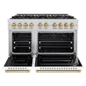 ZLINE Autograph Edition 48 in. 6.7 cu. ft. Classic Gas Range with 8 Burner DuoPro™ Cooktop and Dual Ovens with White Matte Doors and Champagne Bronze Accents (PCGRZ-WM-48-CB)