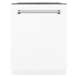 ZLINE 24 in. Panel-Included Monument Series 3rd Rack Top Touch Control Dishwasher with White Matte Panel, 45dBa (DWMT-WM-24) front, closed.