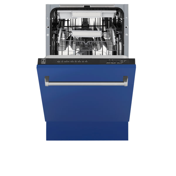 ZLINE 18 in. Tallac Series 3rd Rack Top Control Built-In Dishwasher in Blue Matte with Stainless Steel Tub, 51dBa (DWV-BM-18)