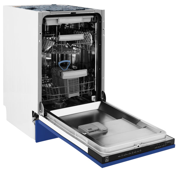 ZLINE 18 in. Tallac Series 3rd Rack Top Control Built-In Dishwasher in Blue Matte with Stainless Steel Tub, 51dBa (DWV-BM-18)