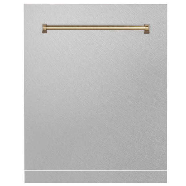 ZLINE Autograph Edition 24" Monument Dishwasher Panel in Fingerprint Resistant Stainless Steel with Champagne Bronze Handle (DPMTZ-SN-24-CB)