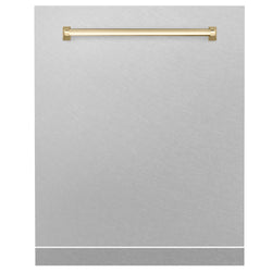 ZLINE Autograph Edition 24" Monument Dishwasher Panel in Fingerprint Resistant Stainless Steel with Polished Gold Handle (DPMTZ-SN-24-G)