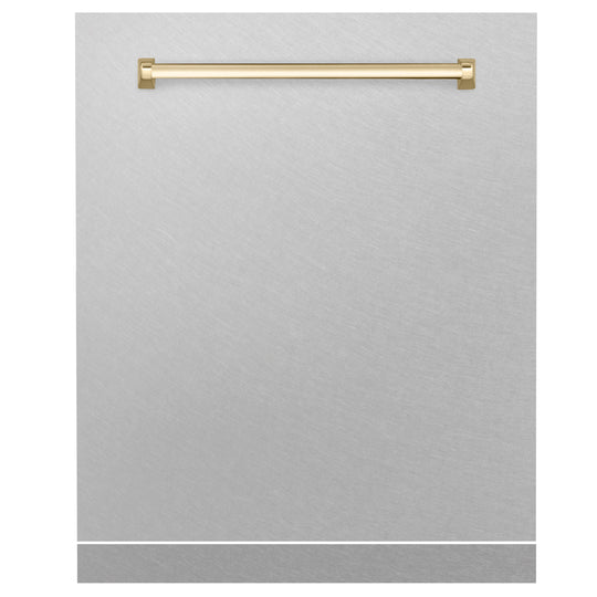 ZLINE Autograph Edition 24" Monument Dishwasher Panel in Fingerprint Resistant Stainless Steel with Polished Gold Handle (DPMTZ-SN-24-G)