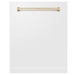 ZLINE Autograph Edition 24" Monument Dishwasher Panel in White Matte with Polished Gold Handle (DPMTZ-WM-24-G)