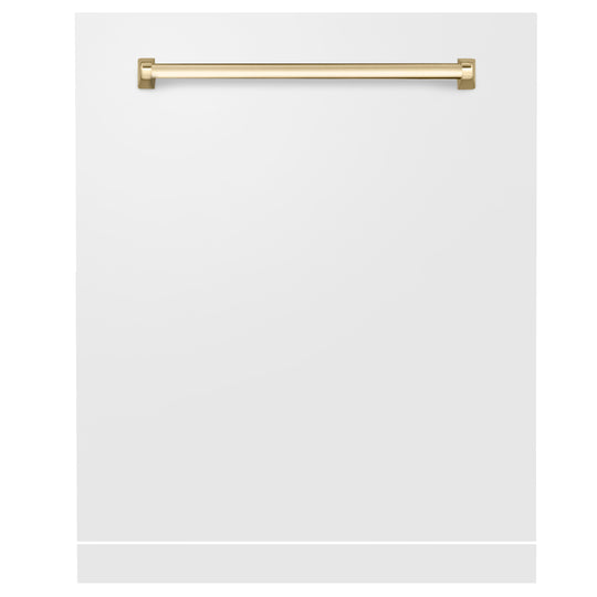 ZLINE Autograph Edition 24" Monument Dishwasher Panel in White Matte with Polished Gold Handle (DPMTZ-WM-24-G)