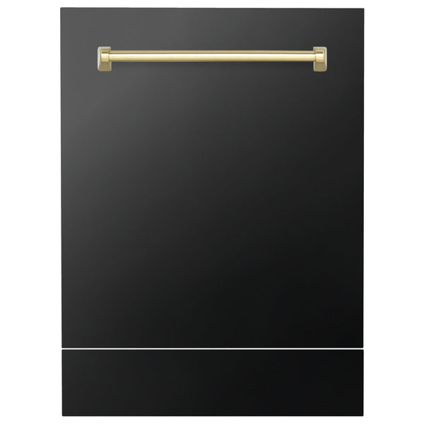 ZLINE Autograph Edition 24 in. Tallac Dishwasher Panel in Black Stainless Steel with Polished Gold Handle (DPVZ-BS-24-G)