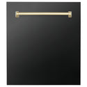 ZLINE Autograph Edition 24 in. Tallac Dishwasher Panel in Black Stainless Steel with Polished Gold Handle (DPVZ-BS-24-G)