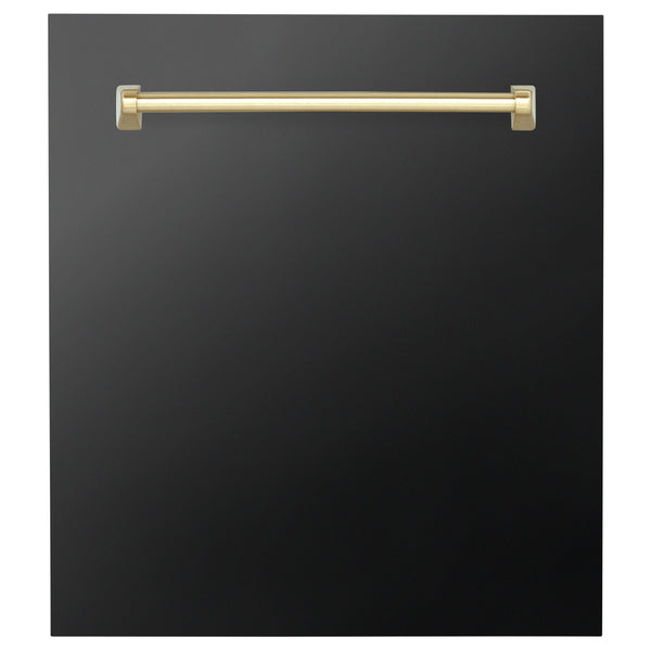 ZLINE Autograph Edition 24 in. Tallac Dishwasher Panel in Black Stainless Steel with Polished Gold Handle (DPVZ-BS-24-G)
