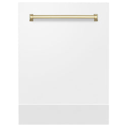 ZLINE Autograph Edition 24" Tallac Dishwasher Panel in White Matte with Polished Gold Handle (DPVZ-WM-24-G)