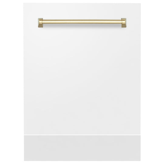 ZLINE Autograph Edition 24" Tallac Dishwasher Panel in White Matte with Polished Gold Handle (DPVZ-WM-24-G)
