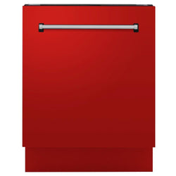 ZLINE 24 in. Tallac Series 3rd Rack Dishwasher with Red Matte Panel and Traditional Handle, 51dBa (DWV-RM-24)