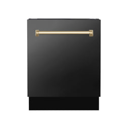 ZLINE Autograph Edition 24" Tallac Series 3rd Rack Top Control Built-In Tall Tub Dishwasher in Black Stainless Steel with Champagne Bronze Handle, 51dBa (DWVZ-BS-24-CB)