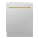 ZLINE Autograph Edition 24 in. Tallac Series 3rd Rack Top Control Built-In Tall Tub Dishwasher with Satin Stainless Steel Panel and Polished Gold Handle, 51dBa (DWVZ-SN-24-G)