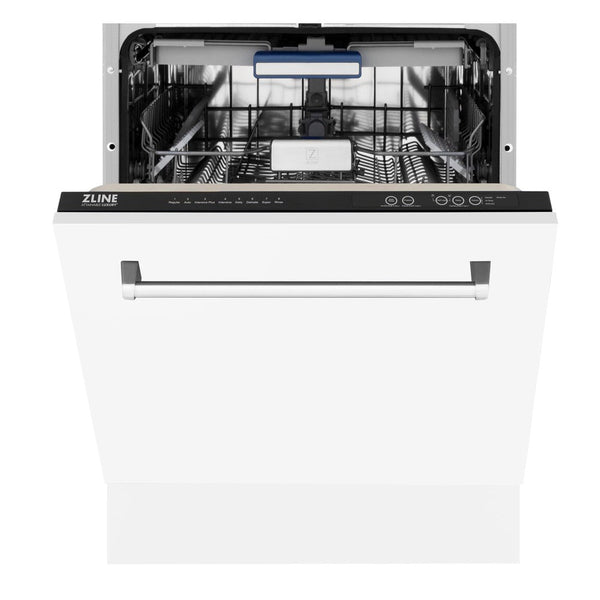 ZLINE 24" Tallac Series 3rd Rack Tall Tub Dishwasher in White Matte with Stainless Steel Tub, 51dBa (DWV-WM-24)