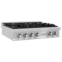 ZLINE 36 in. Porcelain Rangetop in DuraSnow® Stainless Steel with 6 Gas Brass Burners (RTS-BR-36) side.