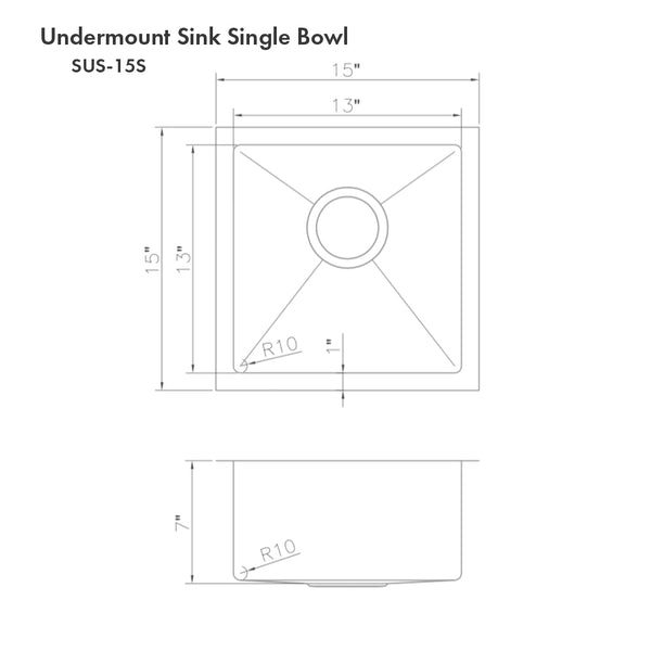 ZLINE 15 in. Boreal Undermount Single Bowl Bar Kitchen Sink (SUS-15)