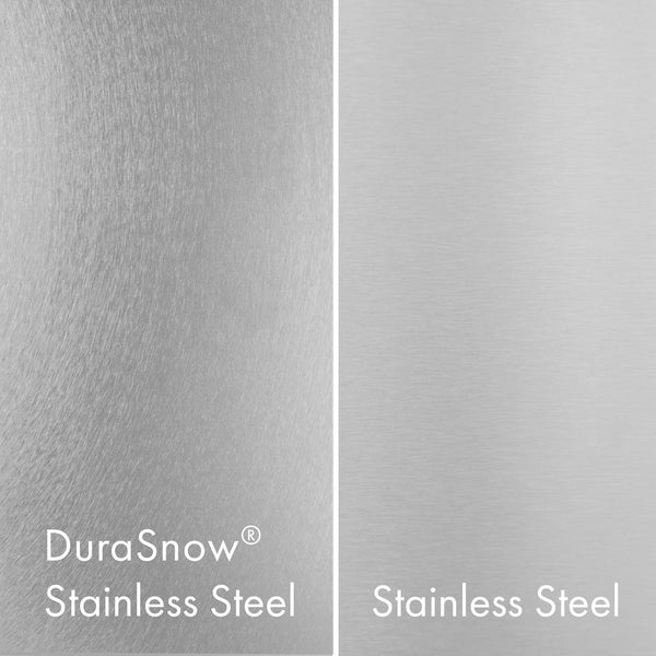 ZLINE DuraSnow® Stainless Steel (left) compared with Standard Stainless Steel (right).
