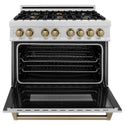 ZLINE Autograph Edition 36 in. 4.6 cu. ft. Legacy Dual Fuel Range with 6 Burner Gas Cooktop and Electric Convection Oven in Satin Stainless Steel and Champagne Bronze Accents, Open Box-Great Condition
