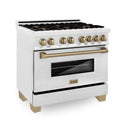 ZLINE Autograph Edition 36 in. 4.6 cu. ft. Legacy Dual Fuel Range with 6 Burner Gas Cooktop and Electric Convection Oven in Satin Stainless Steel and Champagne Bronze Accents, Open Box-Great Condition