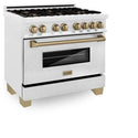 ZLINE Autograph Edition 36 in. 4.6 cu. ft. Legacy Dual Fuel Range with 6 Burner Gas Cooktop and Electric Convection Oven in Satin Stainless Steel and Champagne Bronze Accents, Open Box-Great Condition