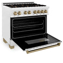 ZLINE Autograph Edition 36 in. 4.6 cu. ft. Legacy Dual Fuel Range with 6 Burner Gas Cooktop and Electric Convection Oven in Satin Stainless Steel and Champagne Bronze Accents, Open Box-Great Condition