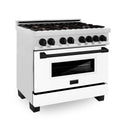 ZLINE Autograph Edition 36 in. 4.6 cu. ft. Legacy Dual Fuel Range with 6 Burner Gas Cooktop and Electric Convection Oven in Satin Stainless Steel with White Matte Door and Matte Black Accents, Open Box-Great Condition