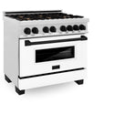 ZLINE Autograph Edition 36 in. 4.6 cu. ft. Legacy Dual Fuel Range with 6 Burner Gas Cooktop and Electric Convection Oven in Satin Stainless Steel with White Matte Door and Matte Black Accents, Open Box-Great Condition