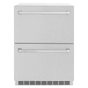 ZLINE 24 in. Touchstone 168 Can Outdoor-Rated Dual Refrigerator Drawer with DuraSnow® Stainless Steel Doors (RDSO-SN-24)