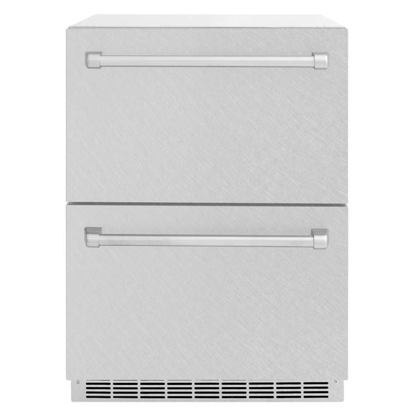 ZLINE 24 in. Touchstone 168 Can Outdoor-Rated Dual Refrigerator Drawer with DuraSnow® Stainless Steel Doors (RDSO-SN-24)