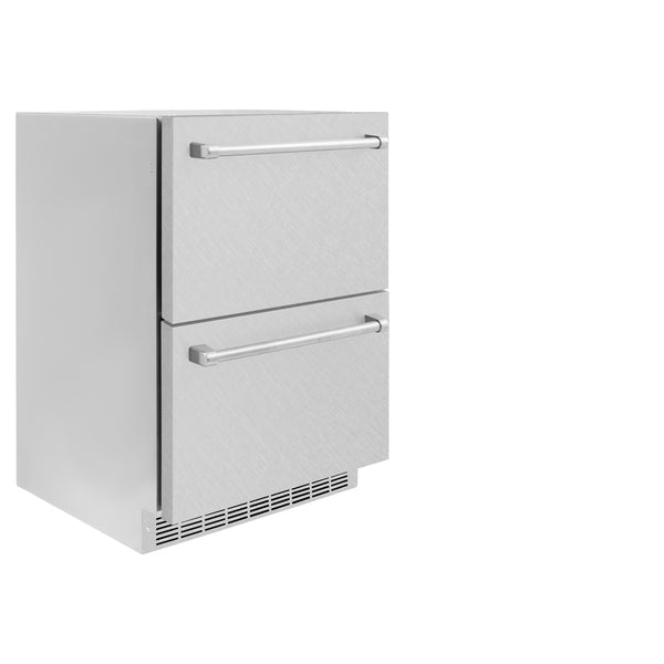 ZLINE 24 in. Touchstone 168 Can Outdoor-Rated Dual Refrigerator Drawer with DuraSnow® Stainless Steel Doors (RDSO-SN-24)