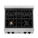 ZLINE Autograph Edition 30" Porcelain Rangetop with 4 Gas Burners in Fingerprint Resistant Stainless Steel and Matte Black Accents (RTSZ-30-MB)