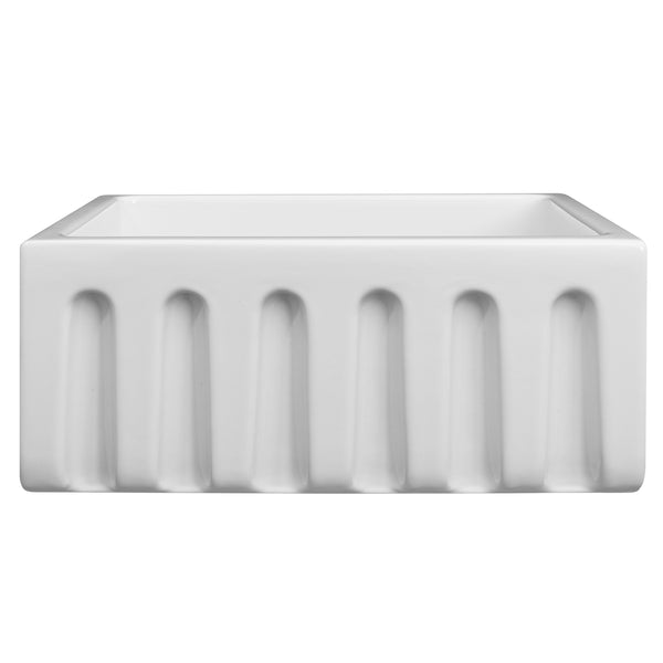 ZLINE 24 in. Venice Farmhouse Apron Front Reversible Single Bowl Fireclay Kitchen Sink with Bottom Grid in White Gloss (FRC5120-WH-24)